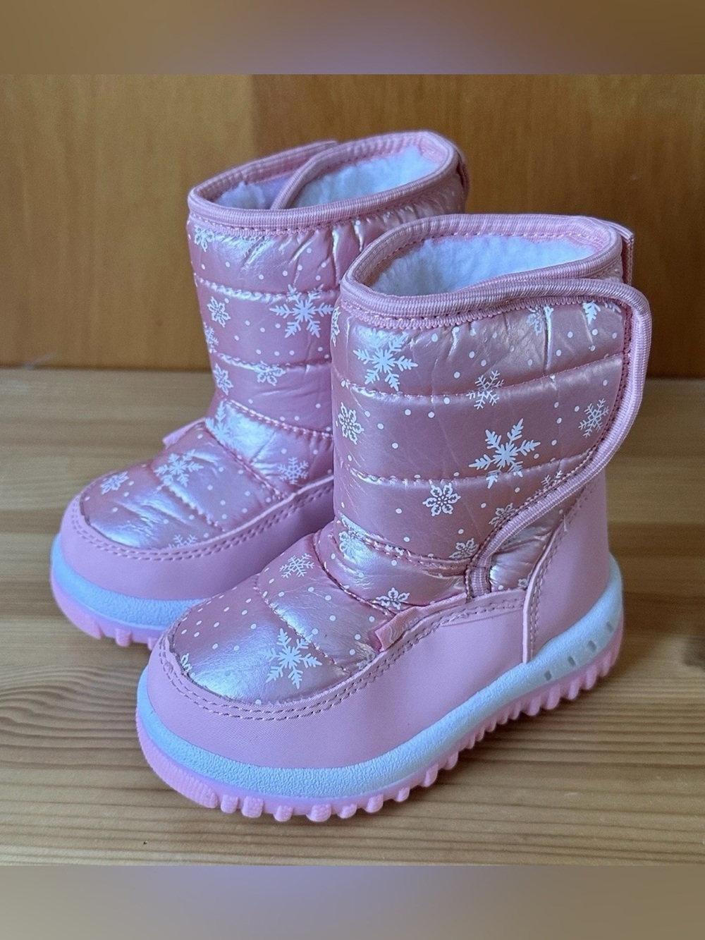 Merence Toddler Girls Size 5 Pink/White Hook And Loop Winter Fleece Snow Boots